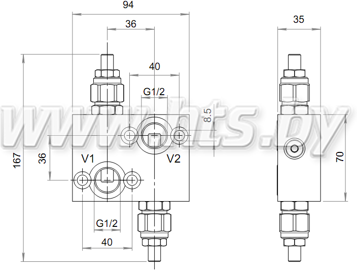 Клапан предохранительный DPROMP-R350320C для гидромоторов типа OMR, OMP (35 l/min) купить в Беларуси 