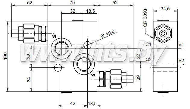 Клапан предохранительный DPROMS-R3503B3 для гидромоторов типа OMS (40 l/min) купить в Беларуси 